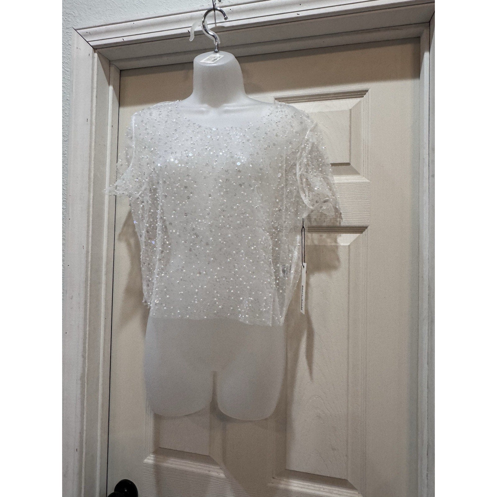 Haute Monde Young Contemporary Pearl Mesh Top Size Large