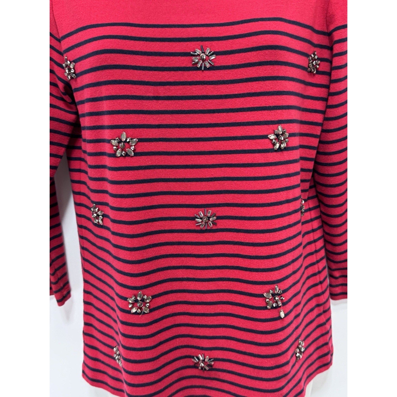Talbots Red Sweater Blouse Jewel Stripe Holiday Top Women’s Size Medium