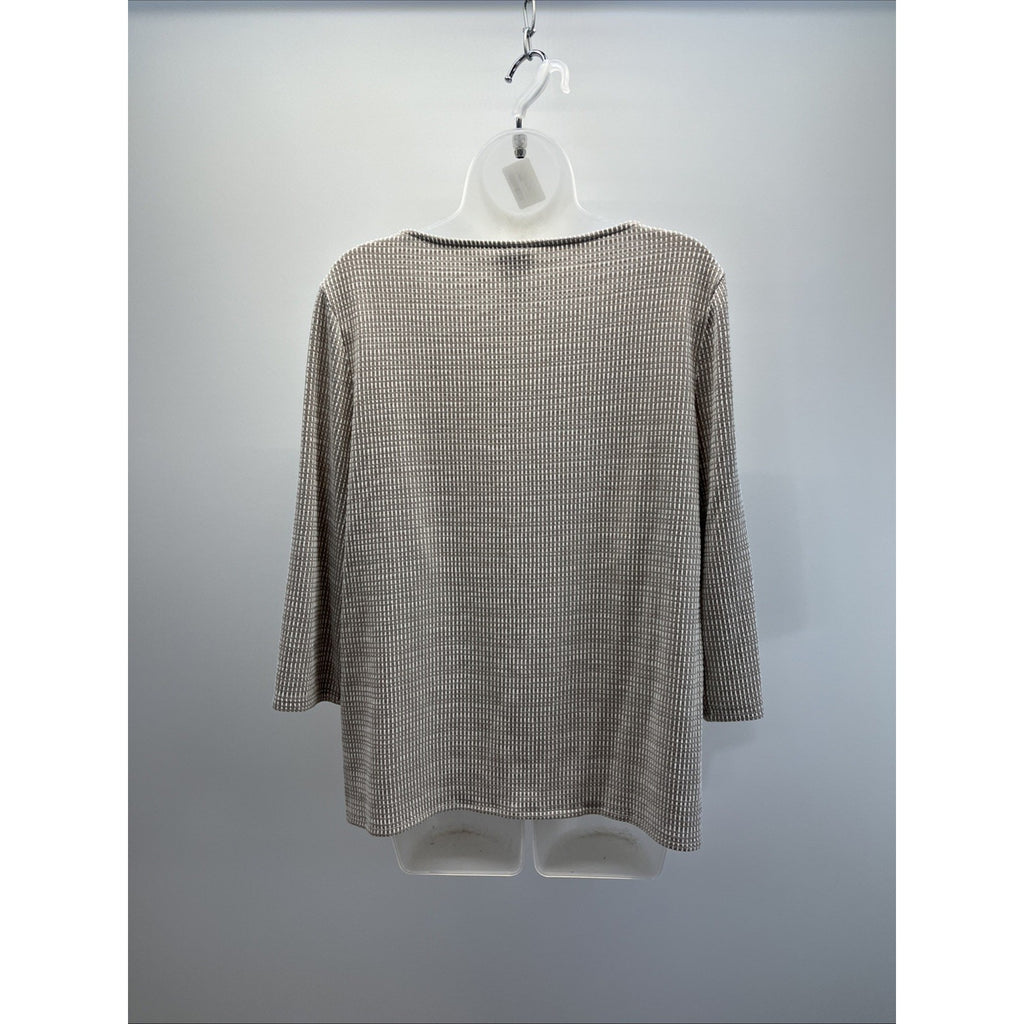 Chicos Womens Blouse 2  Brown White Seersucker Gingham Stretch Fall EUC