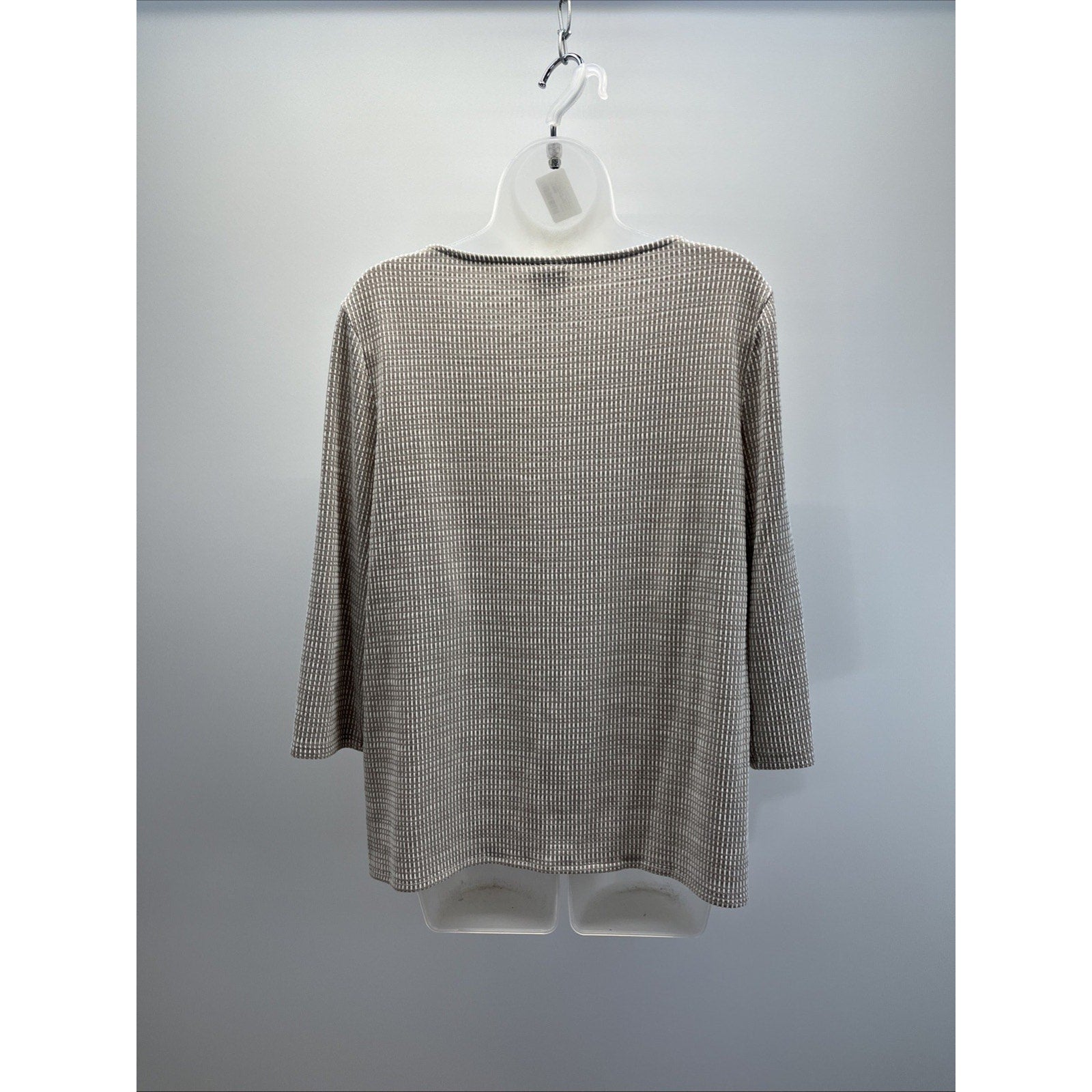 Chicos Womens Blouse 2  Brown White Seersucker Gingham Stretch Fall EUC