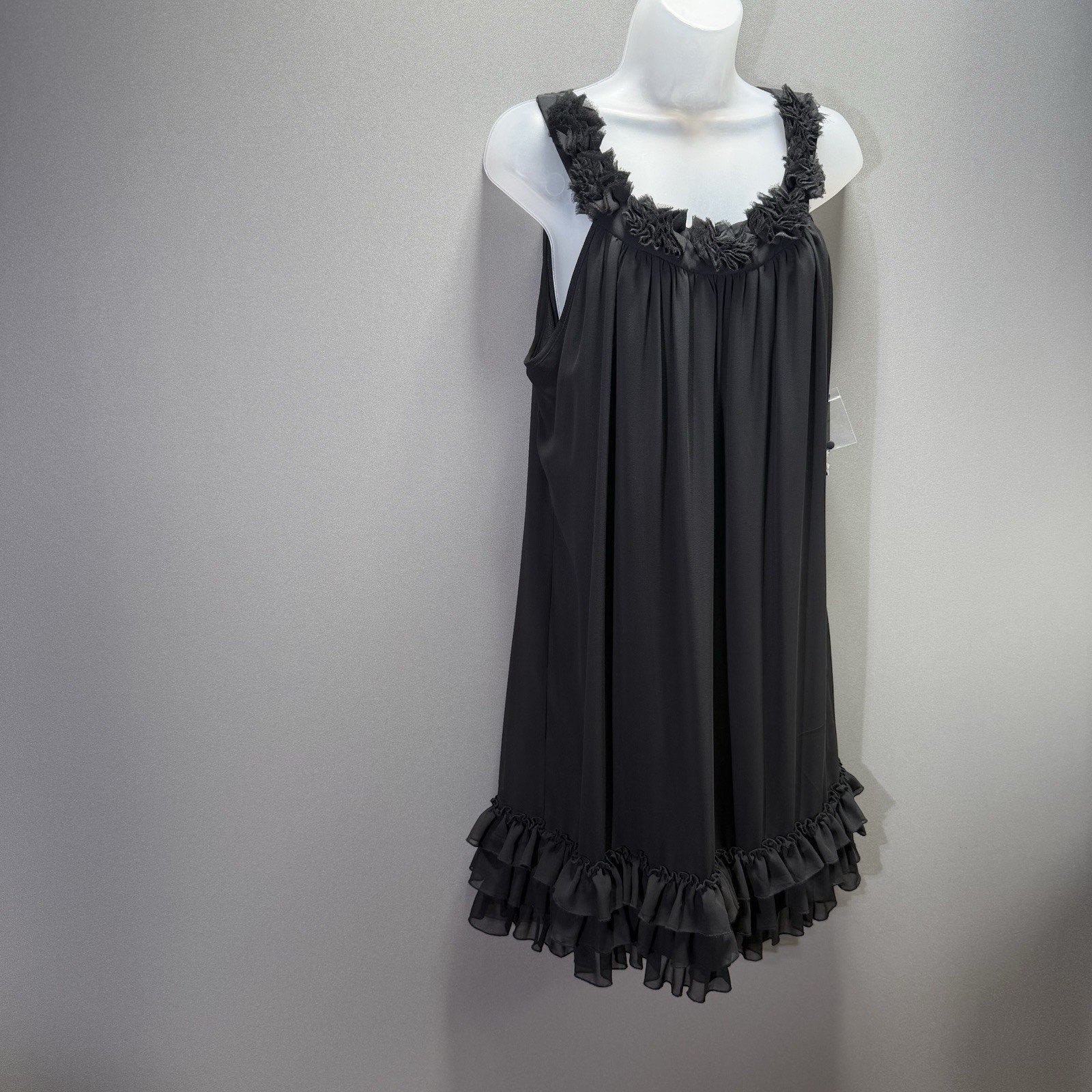 Sophia Christina Dress Womens 16 Black Ruffle Sleeveless Chiffon Cocktail NWT