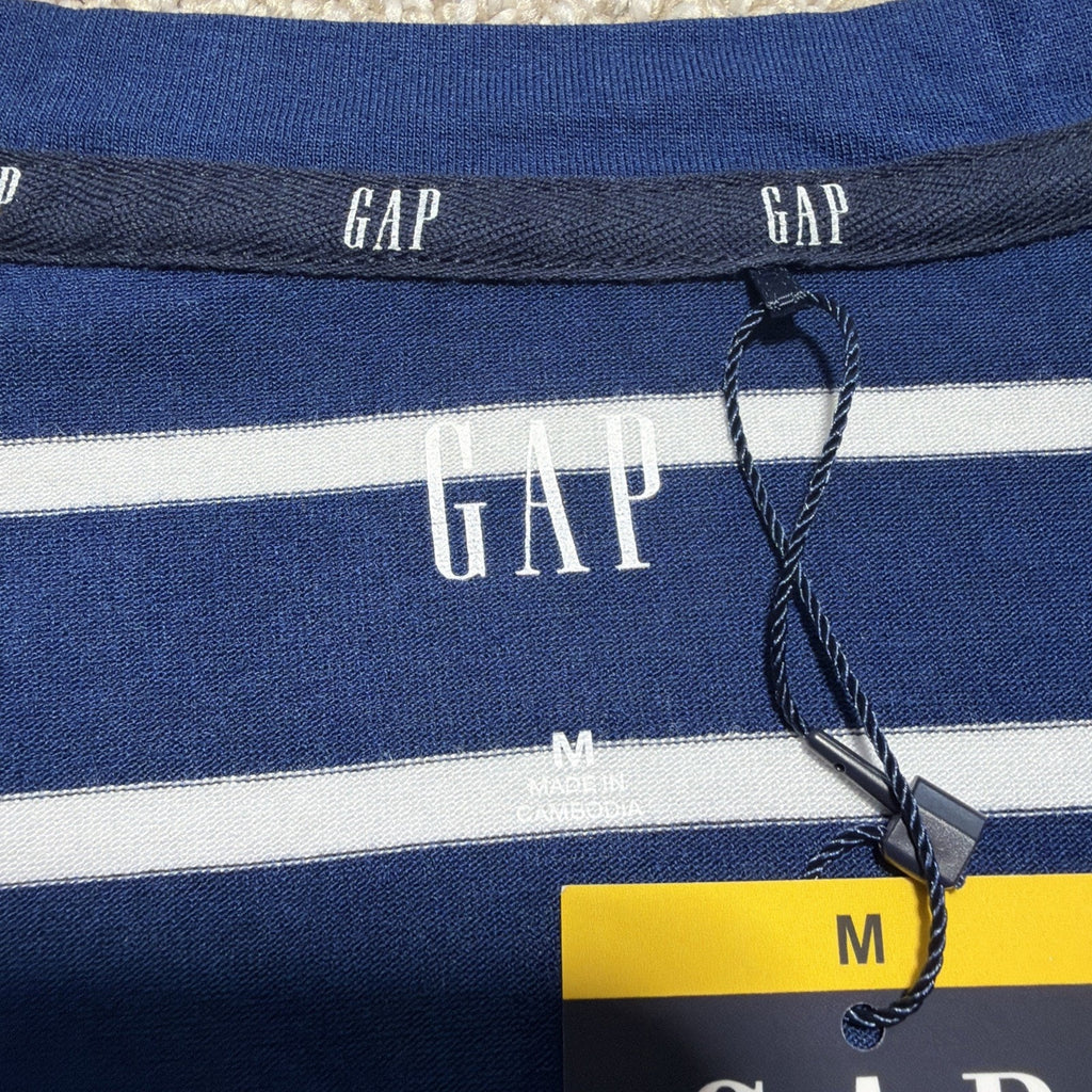 Women's M GAP Blue & White Striped V-Neck Short Sleeve Tee Minimalist NWT