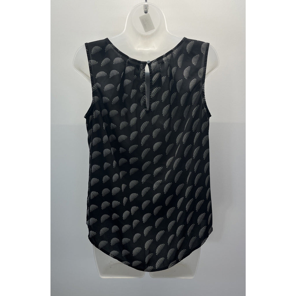 Worthington Pleated Boat Neck Tank Size L Black White Geo