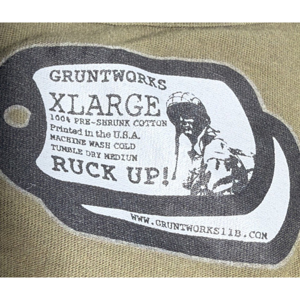 Men’s Green Grunt Works Artillery Spell Out Short Sleeve T Shirt XL Made USA