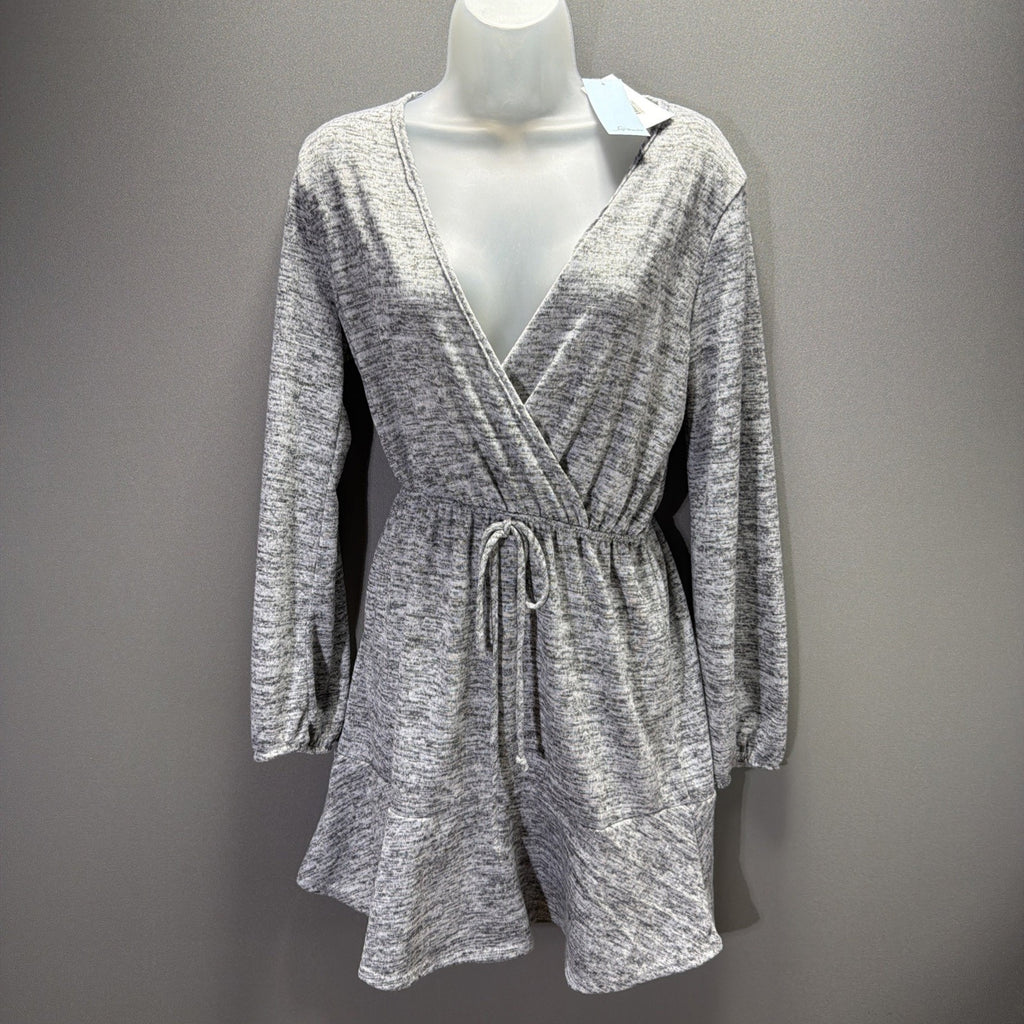 Soprano Womens Large Gray Wrap Romper Long Sleeve Ruffle Shorts NWT