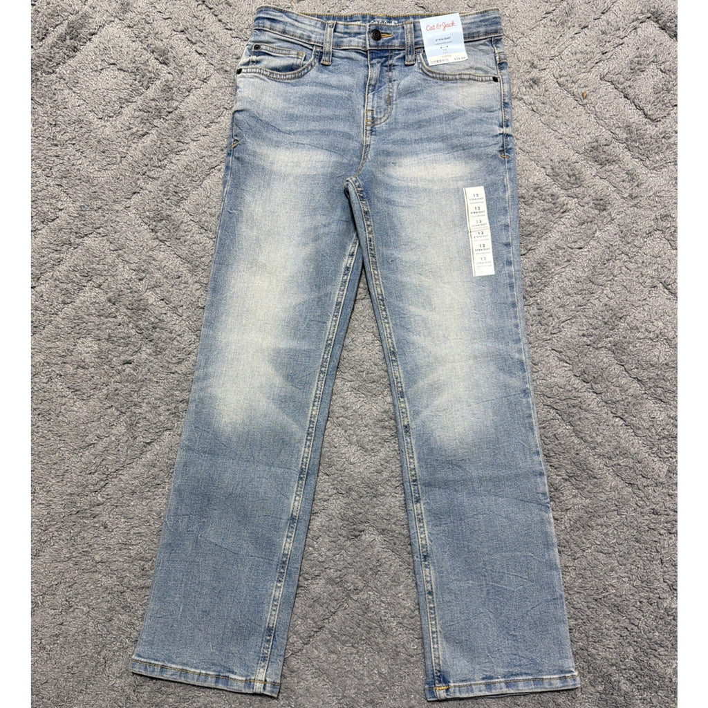 Cat & Jack Kids 12 Adjustable Waist blue denim Straight fit jeans NWT
