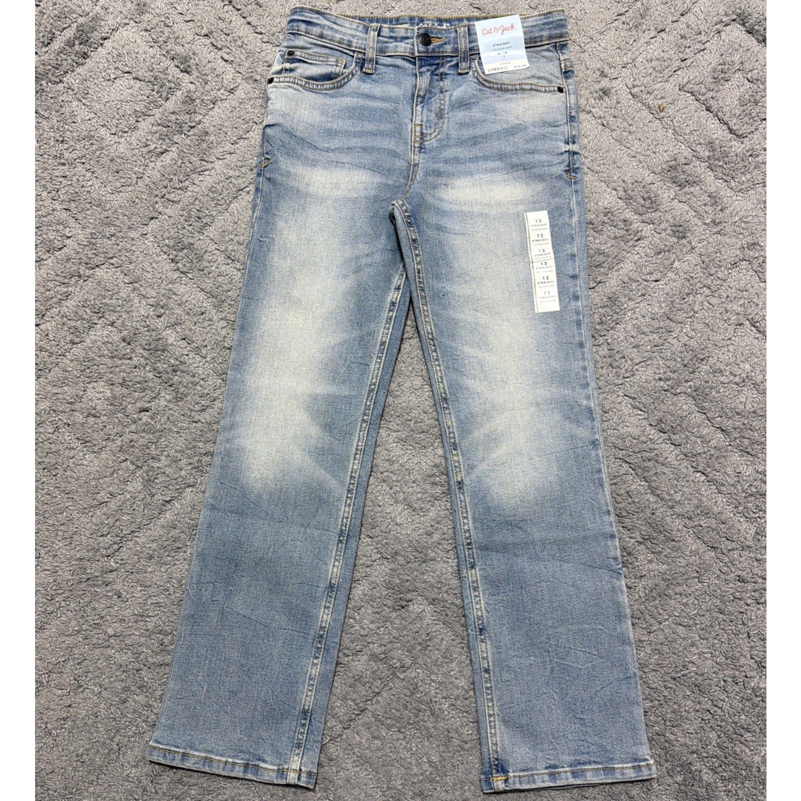 Cat & Jack Kids 12 Adjustable Waist blue denim Straight fit jeans NWT