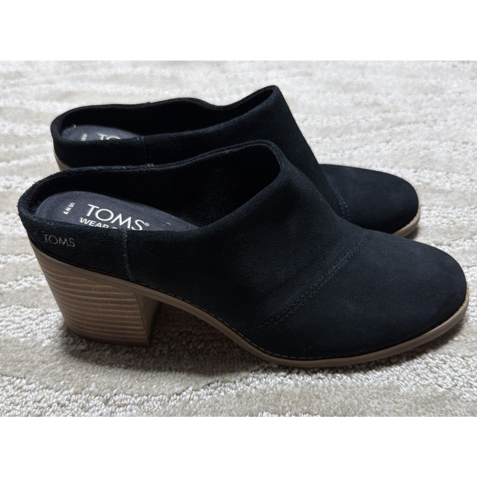 TOMS Leila Mule Clog Women's Size 9 Black Suede Block Heel Slip On Casual