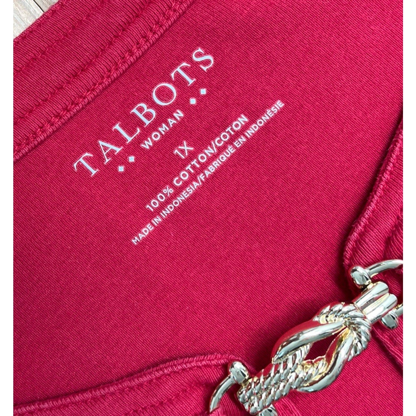 Talbots Red Short Sleeve Blouse Gold Hook Red Plus 1X