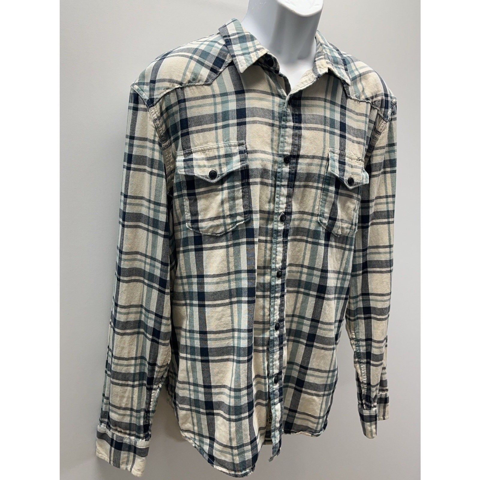 Lucky Brand Men’s Lined Button Up Western Plaid Long Sleeve XX-Large Sportswear