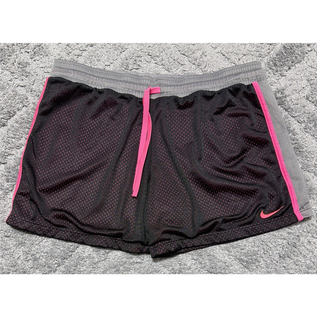 NIKE Dri-Fit Women's Sz L Black Gray Pink Swoosh Athletic Gym Shorts 613591-014