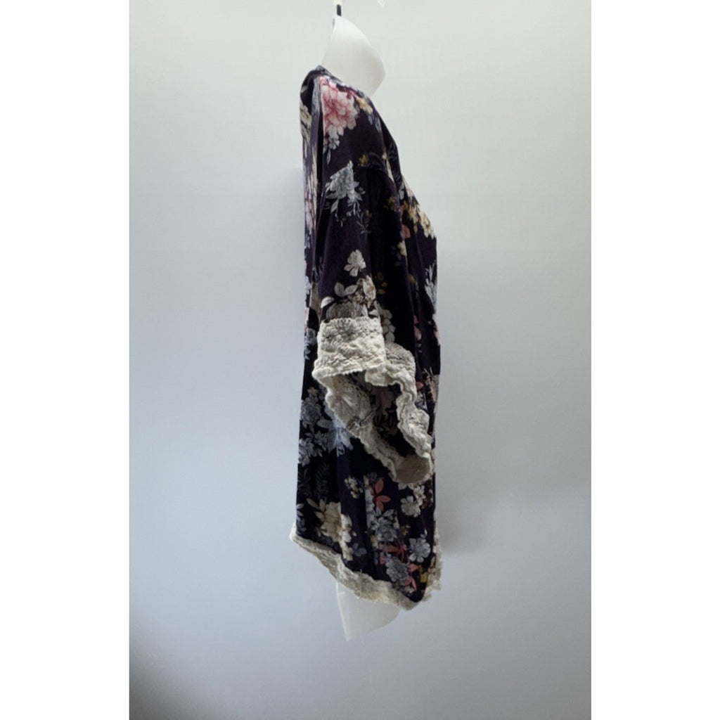 Indigo Rose Kimono Open Front Navy Blue Floral Cardigan Women’s Cropped Size 1X