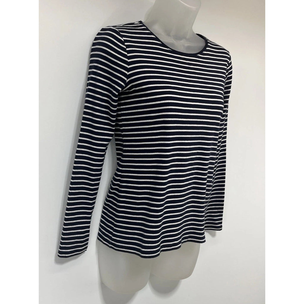 Talbots Women's XS Knit Top Striped Navy Blue White Stretch Long Sleeve