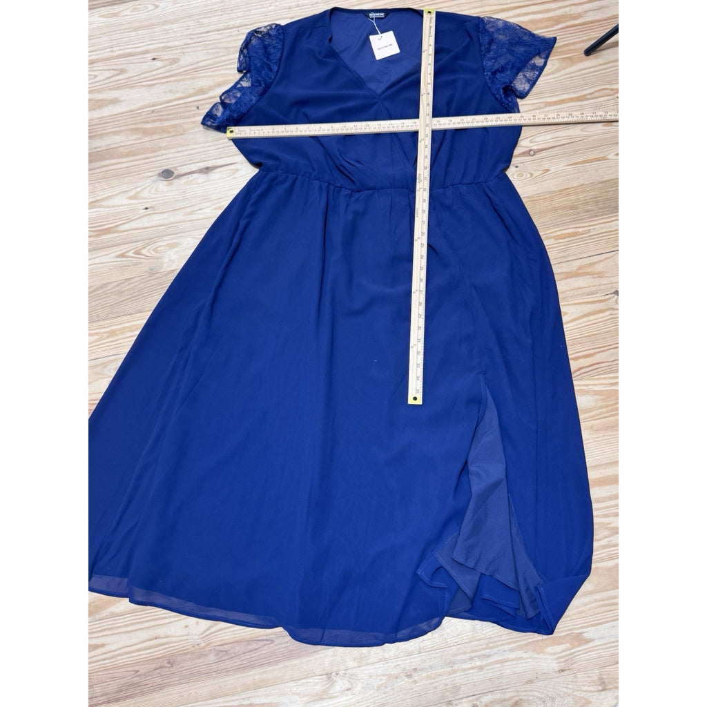 Bloomchic Navy Blue Laced Short Sleeve V Neck Elastic Waist Dress Women’s 22/24