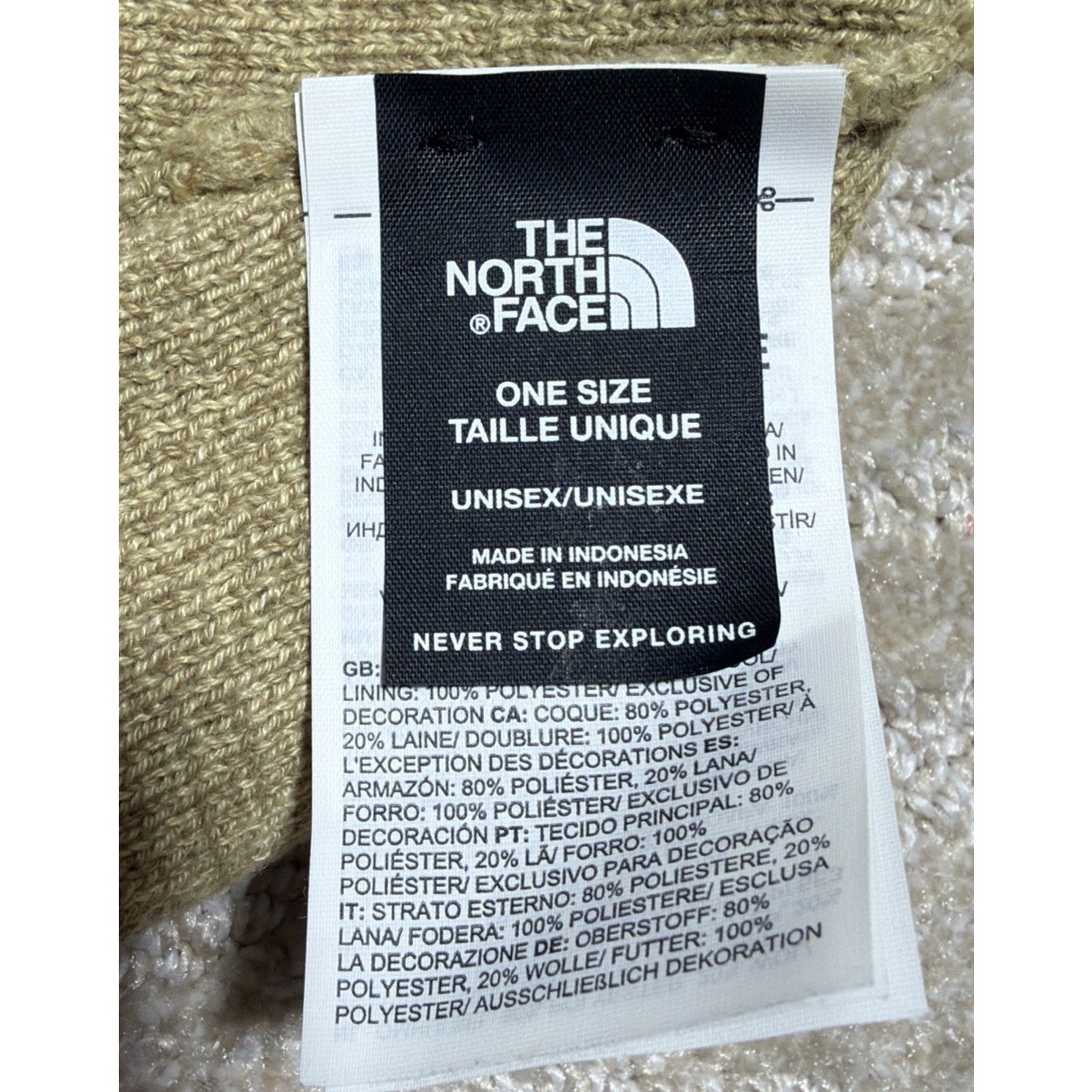The North Face Hat Beanie Fitted Uni Sex One Size Biege Wool Blend Knit Outdoor