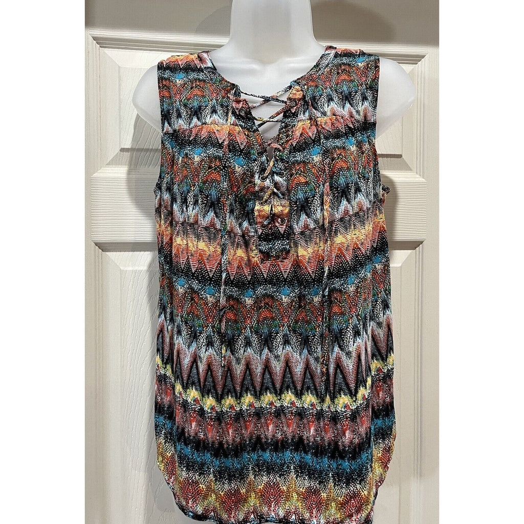 No boundaries womens Size L Multicolor Abstract print boho Chiffon blouse top