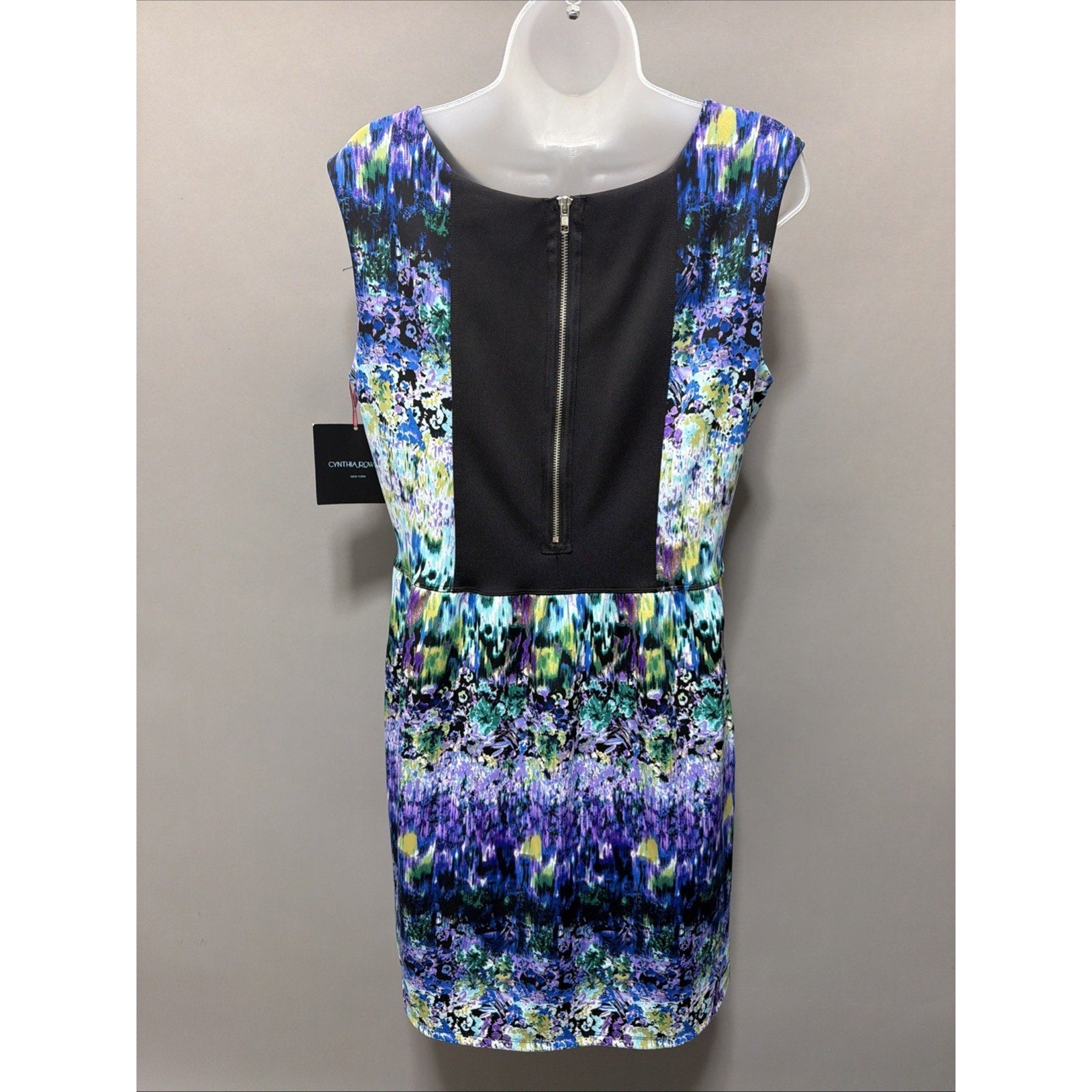 Cynthia Rowley Womens Abstract Watercolor Floral Zip Up Sheath Dress Size 14 New