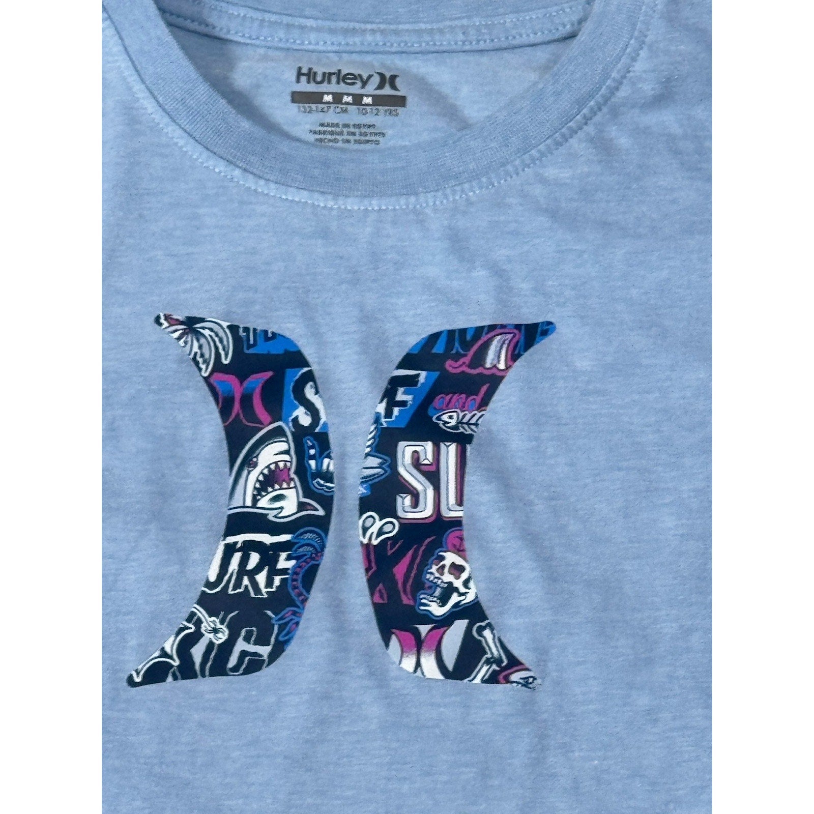 Boys Hurley Great White Shark Surf Fishing T-Shirt Size Medium 10-12