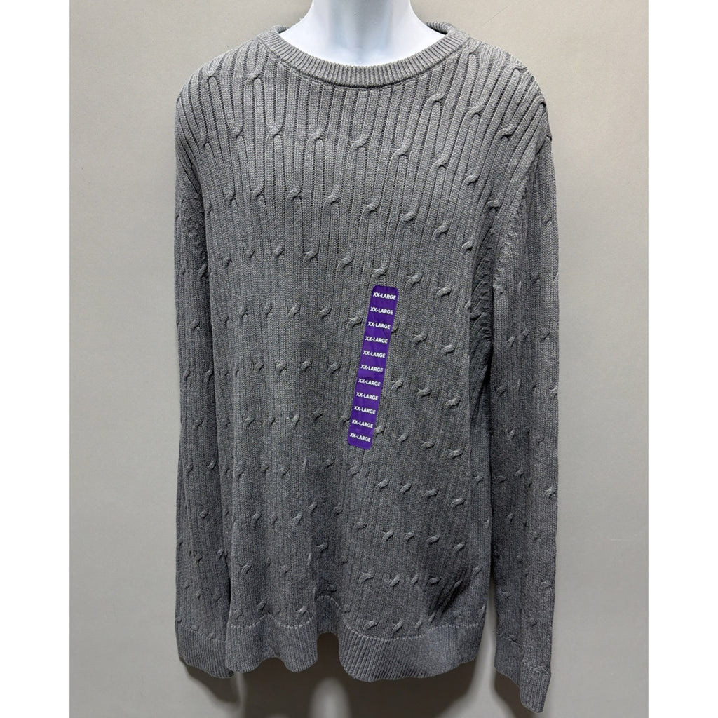Express Sweater Mens XXL Gray Cable Knit Crewneck Pullover Long Sleeve New
