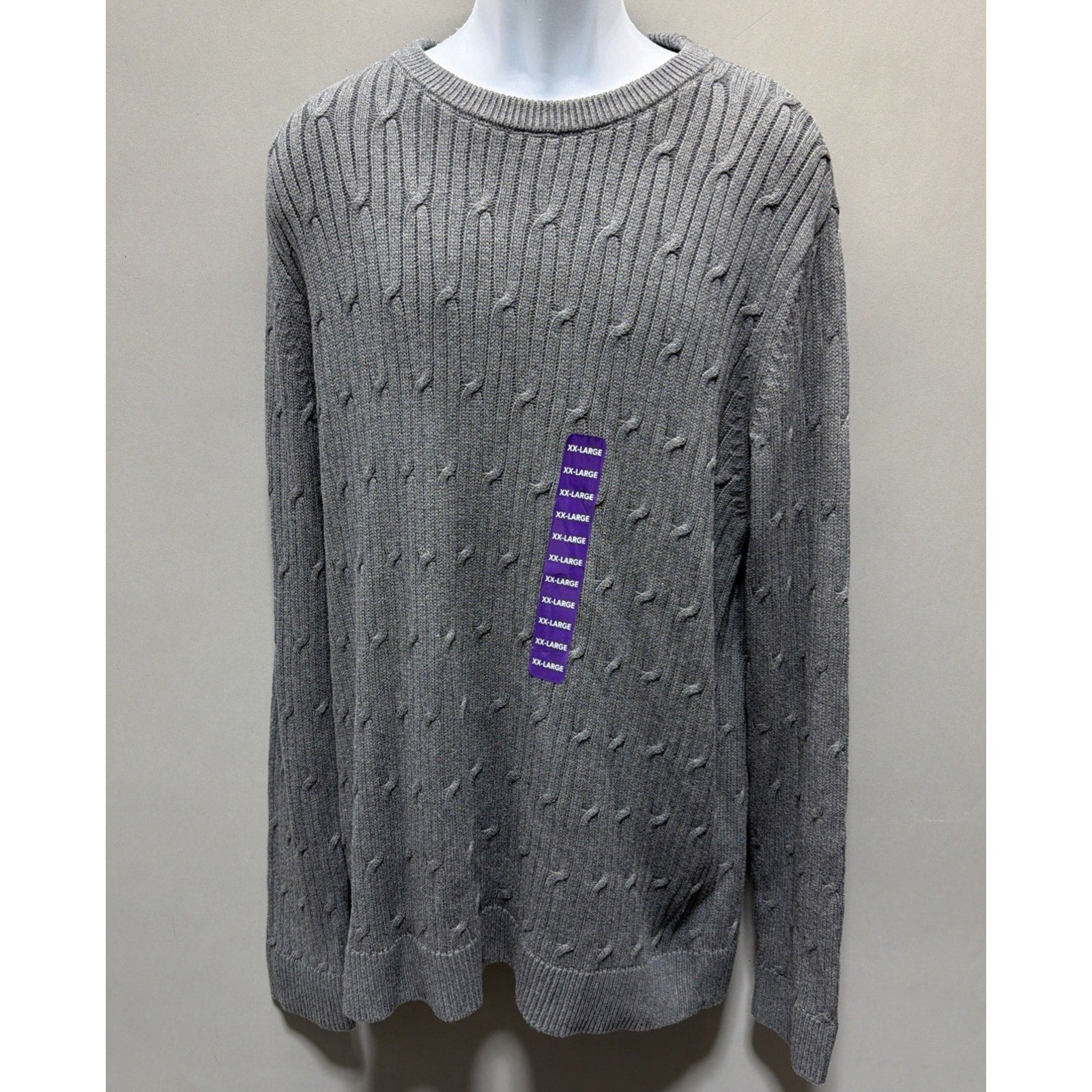 Express Sweater Mens XXL Gray Cable Knit Crewneck Pullover Long Sleeve New