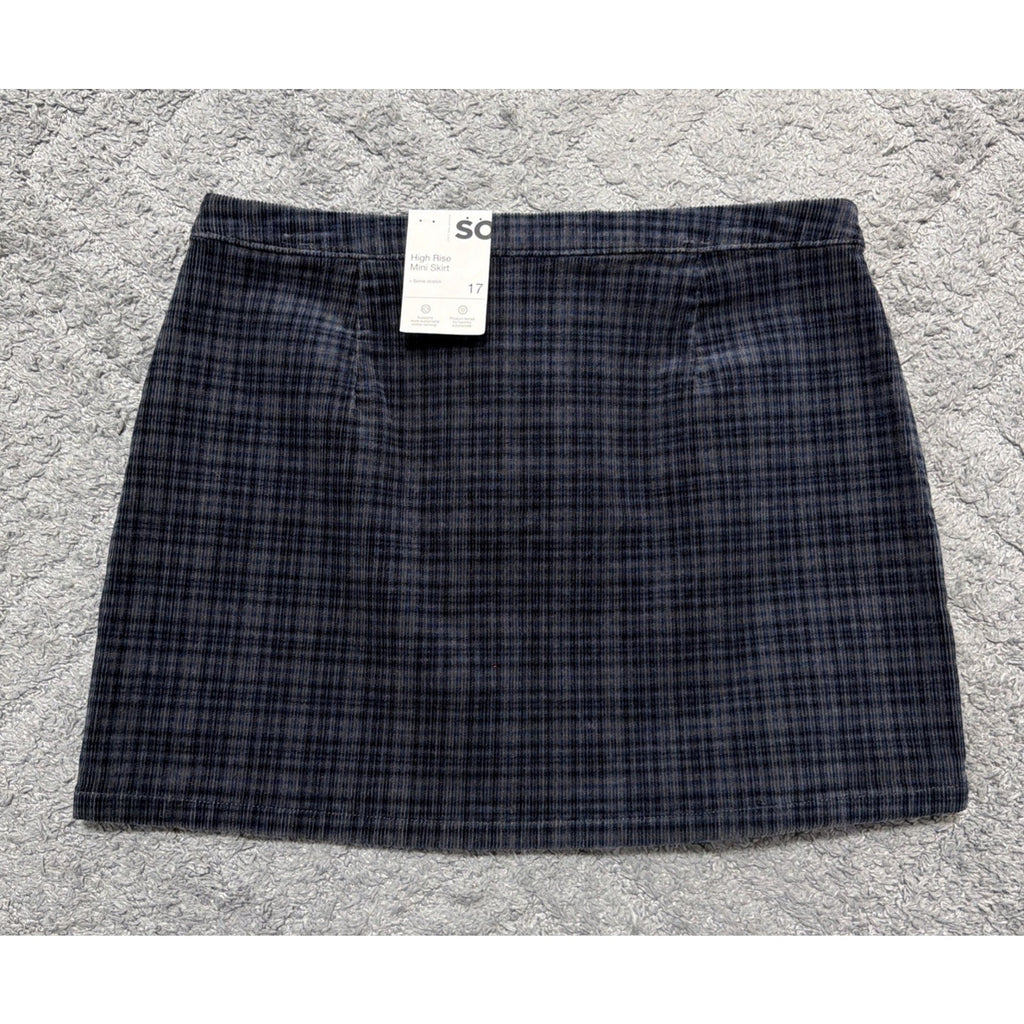 So High Rise Mini Skirt Size 17/33 Navy Black Lace Up Tie Zipper NWT