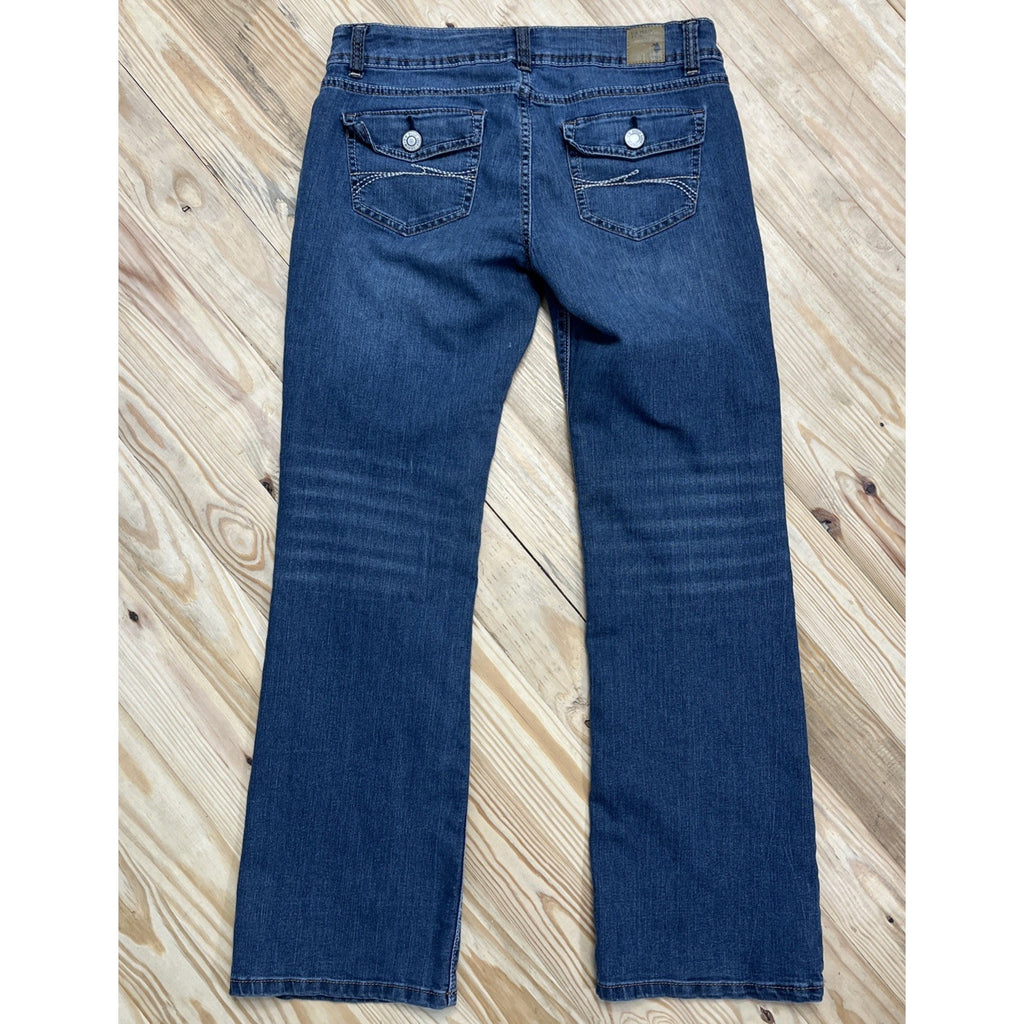 US Polo Assn. Cassidy Boot Cut 7/8 Medium Wash Jeans Flap Pocket Blanket Stitch