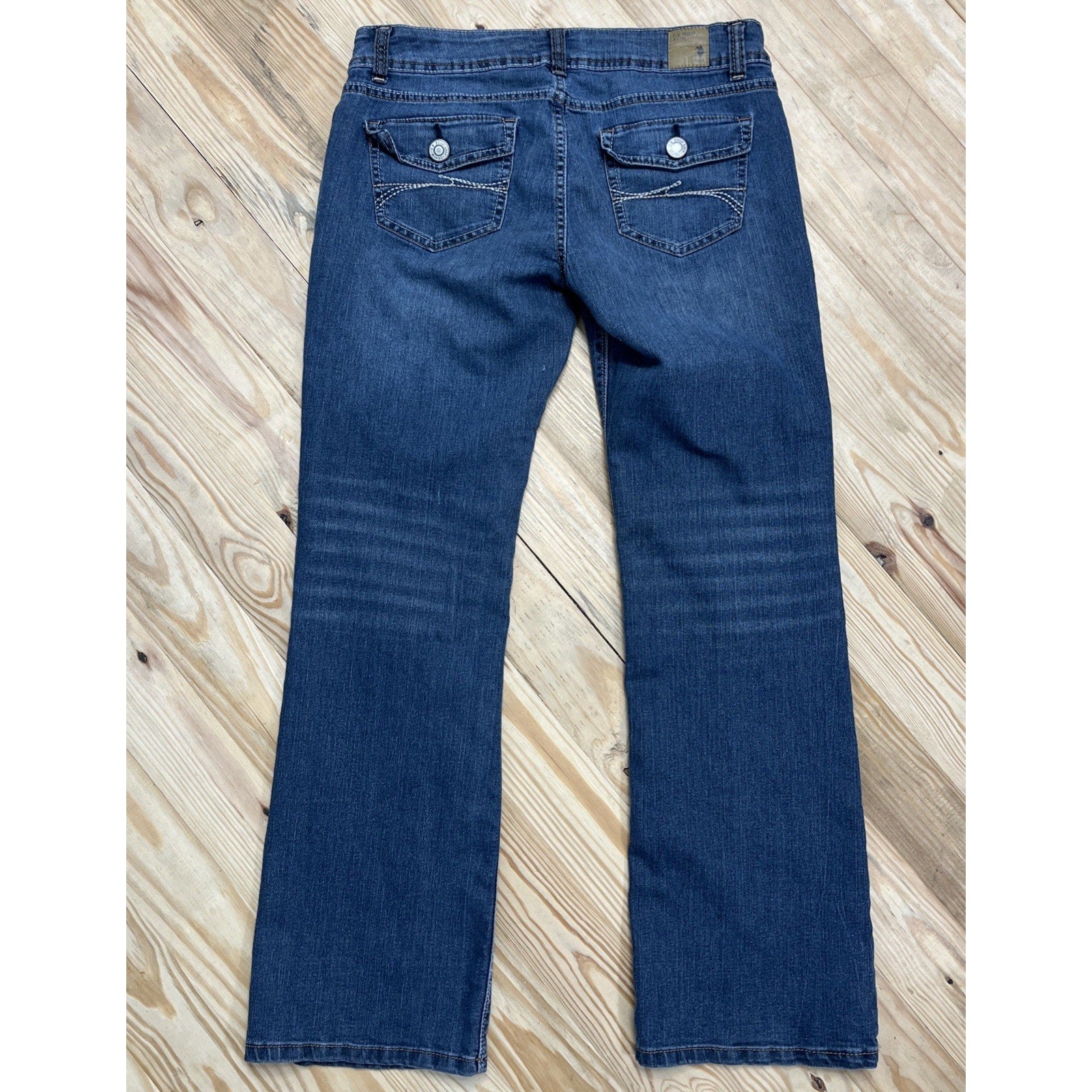 US Polo Assn. Cassidy Boot Cut 7/8 Medium Wash Jeans Flap Pocket Blanket Stitch