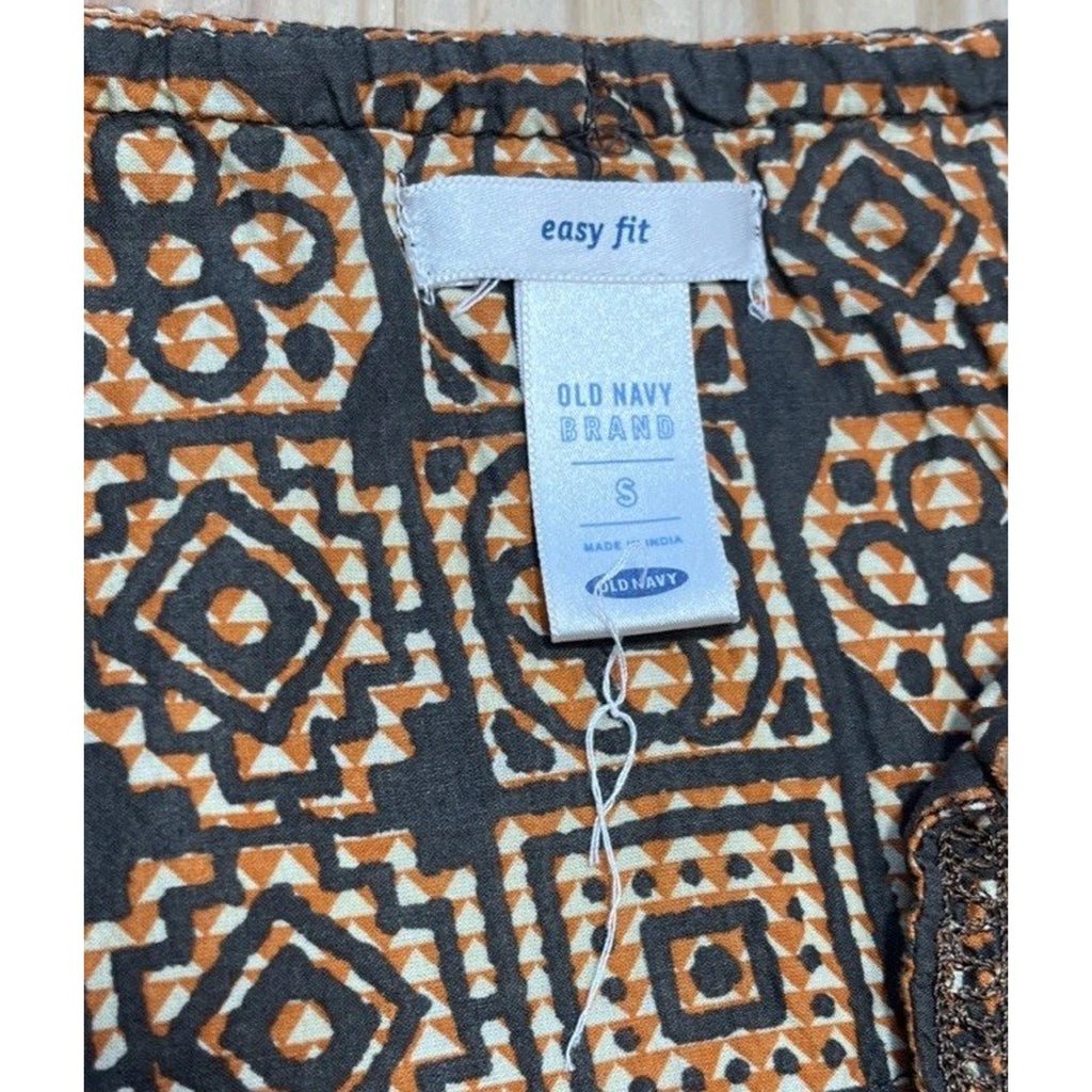 Old Navy Womans Easy Fit Blouse Deep V-Neck Printed L/S Size S