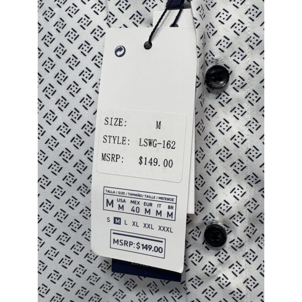 NWT Silver Stone White Black Geometric Print Modern Fit Button-Up Shirt Mens M