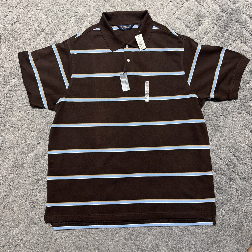 Roundtree & Yorke 40's 2-Ply Pique Short Sleeve Polo NWT Brown Stripe Men's 2XLT