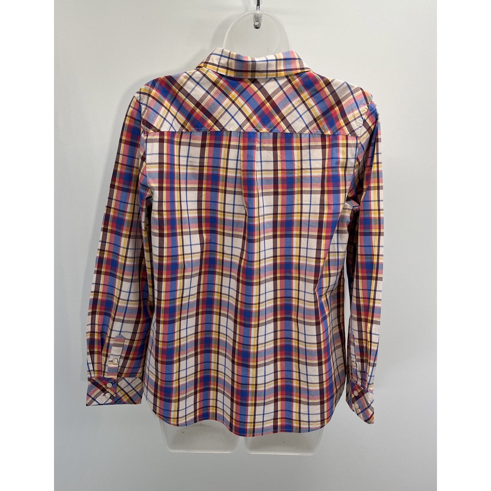 Talbots Womens Sz M Vibrant Plaid Long Sleeve Blouse Shirt Top Business Formal