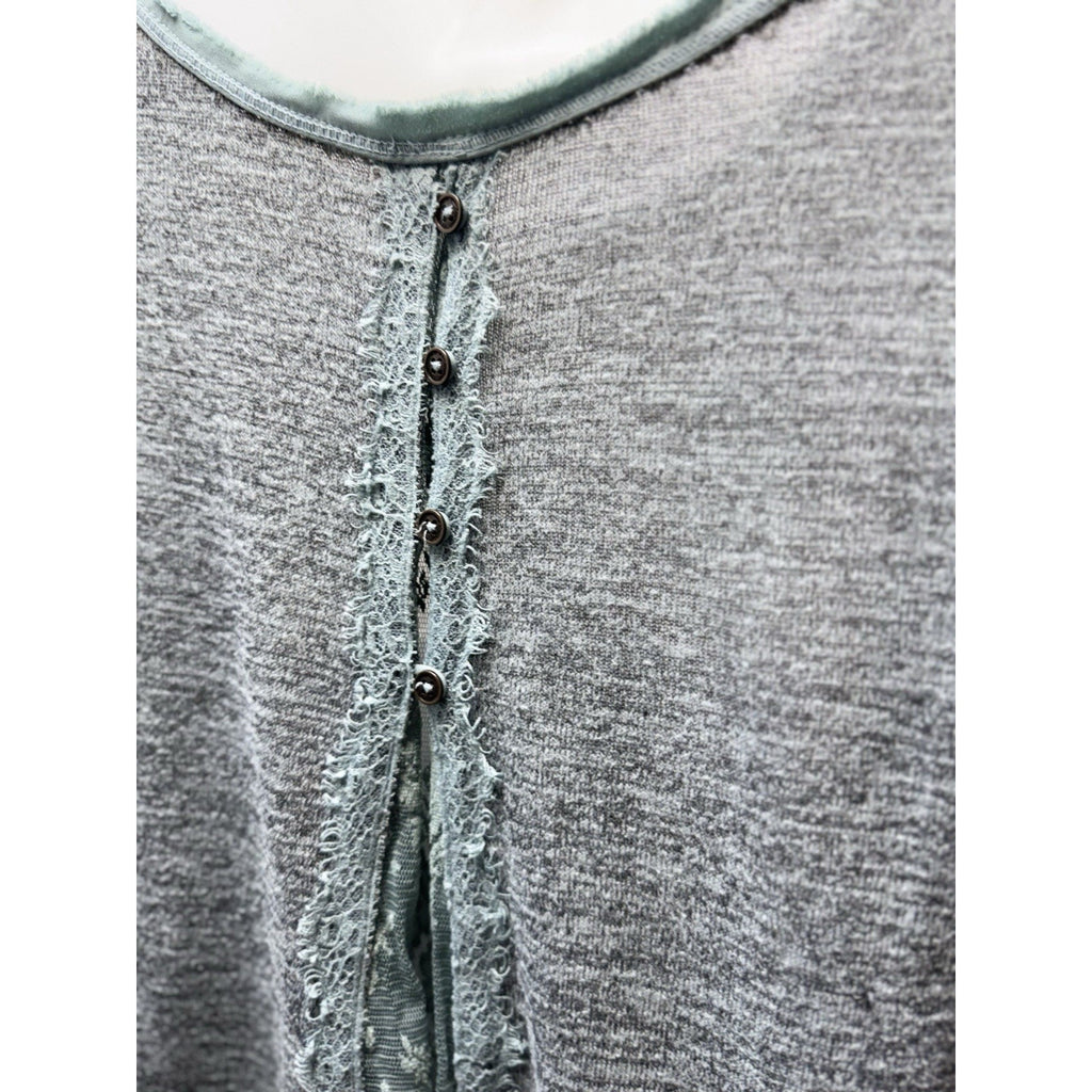 Xhilaration Womens L Gray with White Lace Trim Long Sleeve Shirt Blouse
