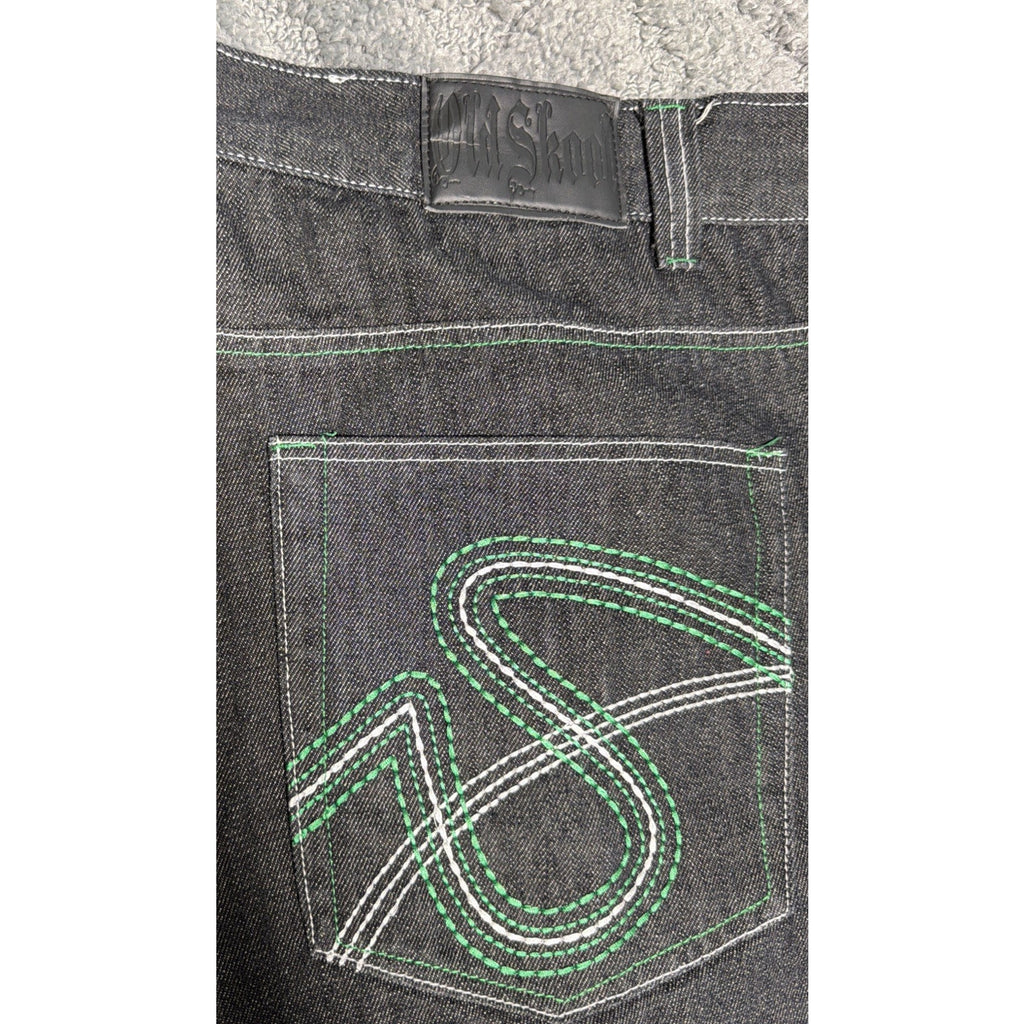 Vintage Old Skool Jeans Mens 44x30 Black Wide Leg Baggy Hip Hop Skater Y2K