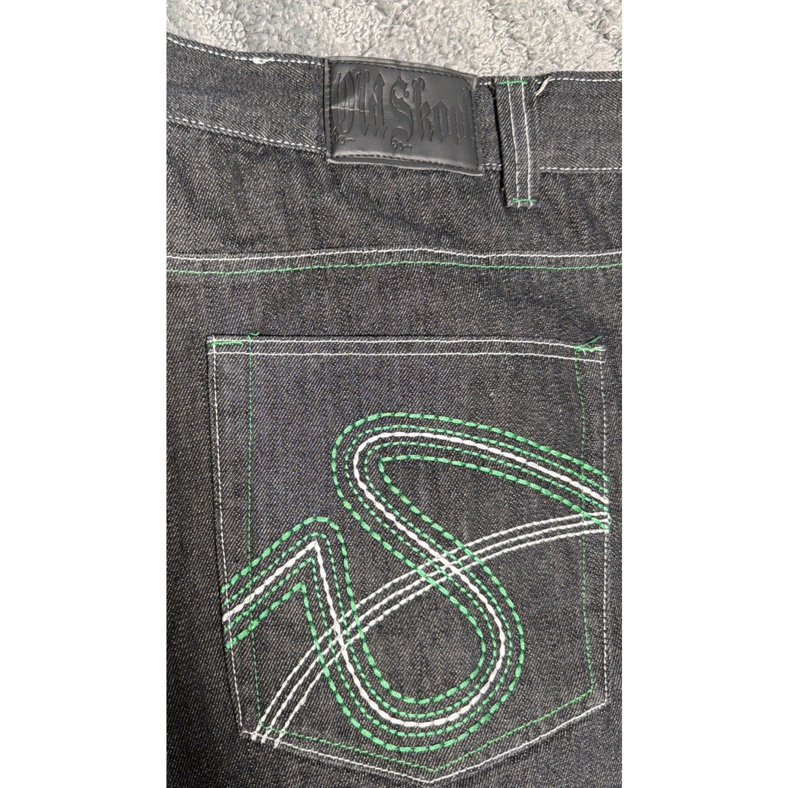 Vintage Old Skool Jeans Mens 44x30 Black Wide Leg Baggy Hip Hop Skater Y2K