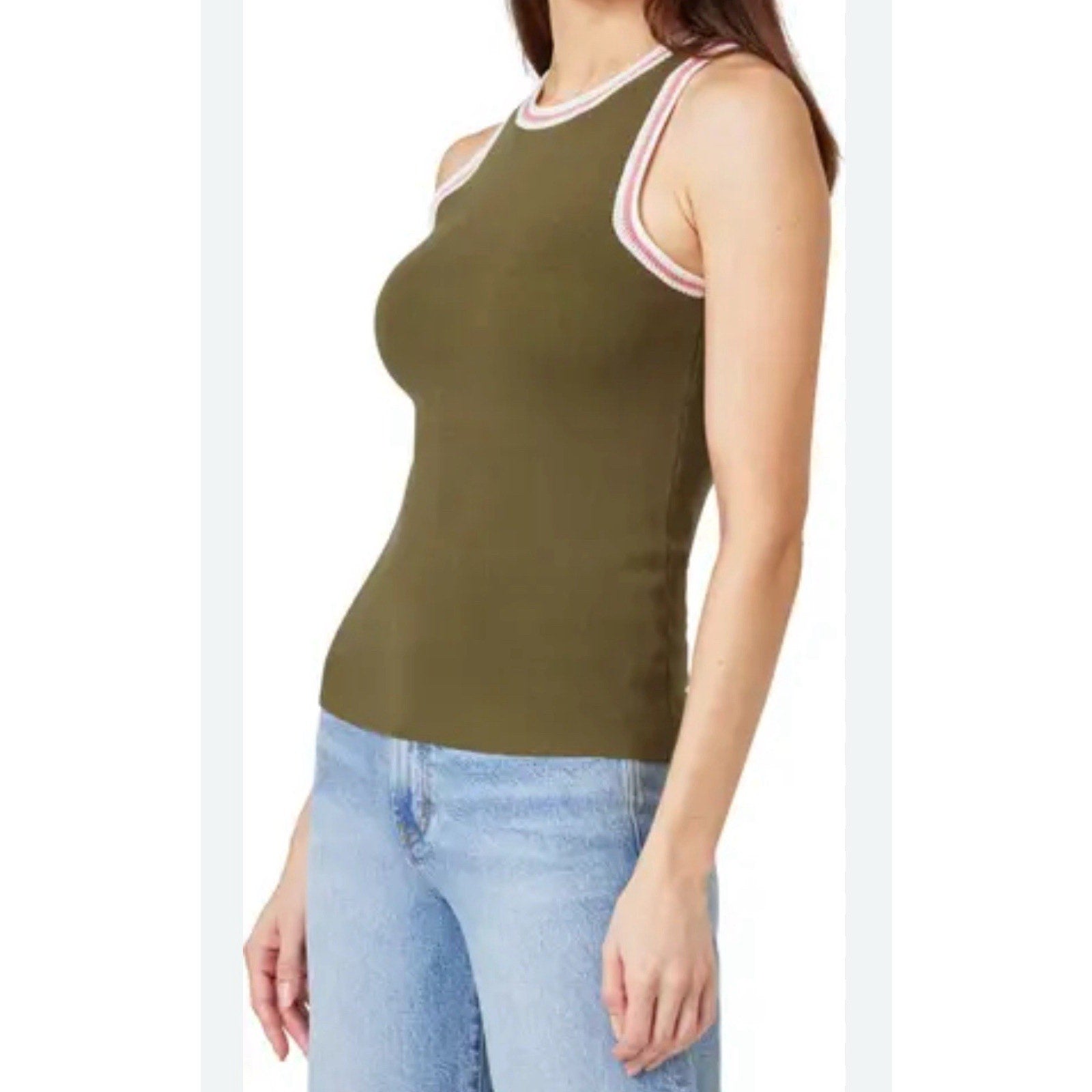 HABITUAL Crochet Trim Cotton Spandex Blend Sweater Tank Green Women’s Size M NWT