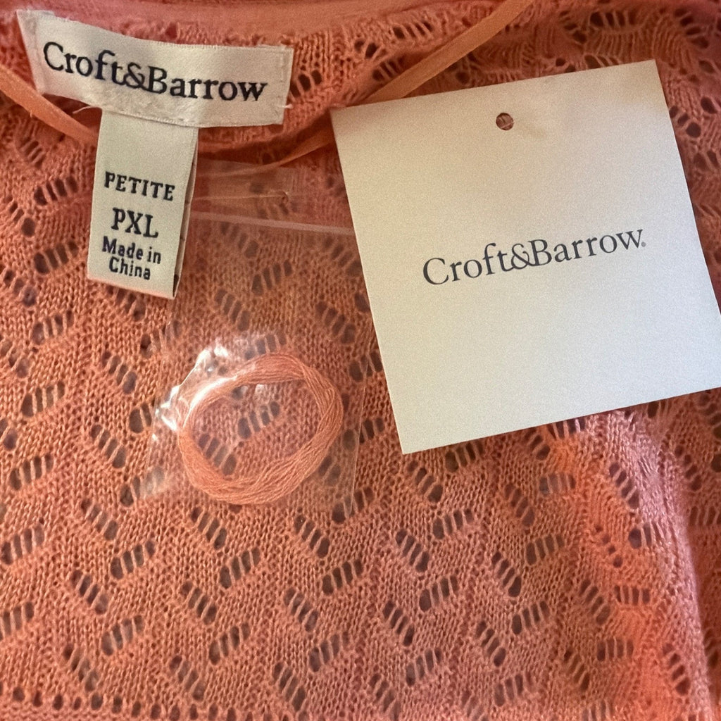 Croft Barrow Women PXL Cozy Pointelle Open Front Cardigan Long Sleeve Pink New
