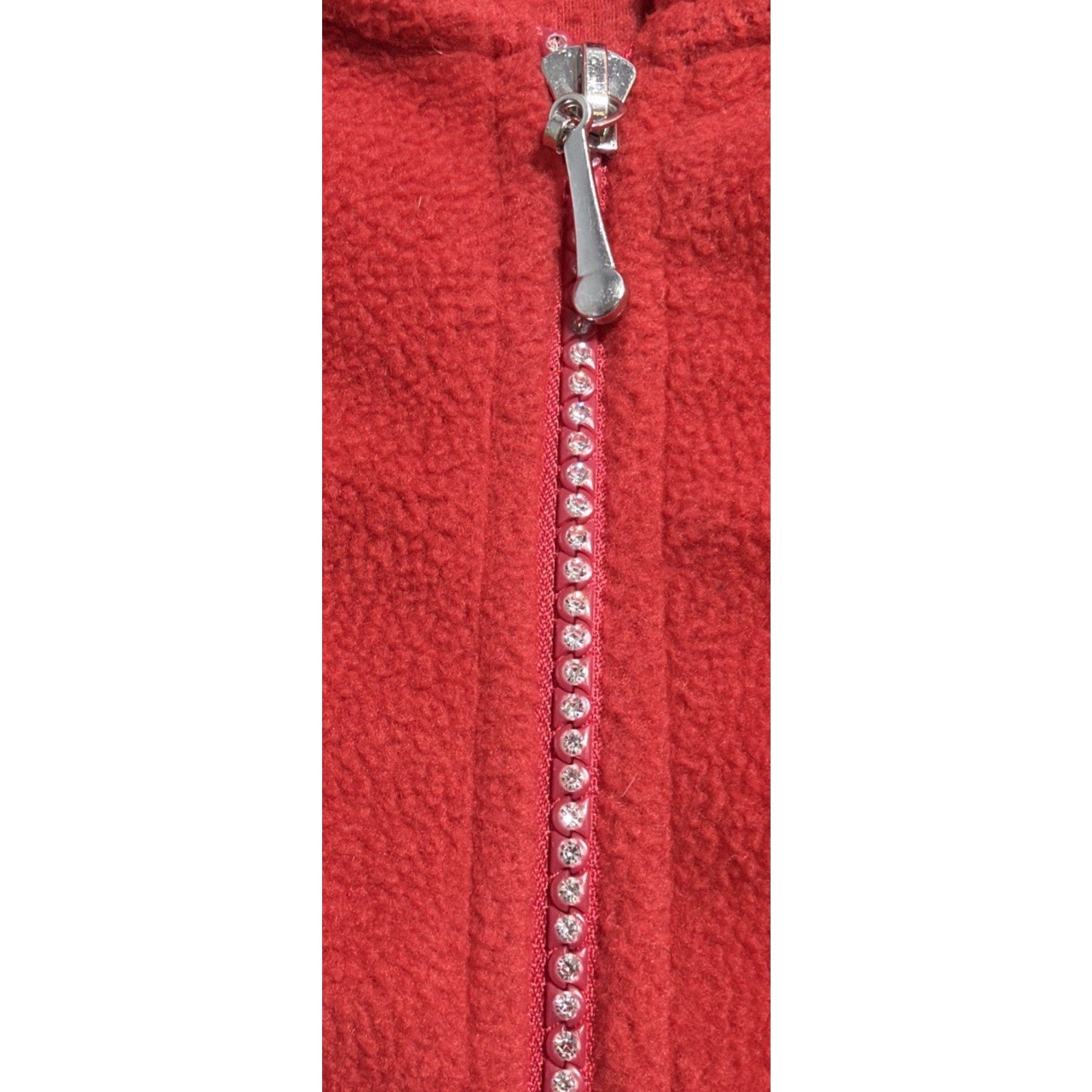 Quacker Factory Hooded Fleece Jacket Red Sz 1X Rhinestone Zip Women H830