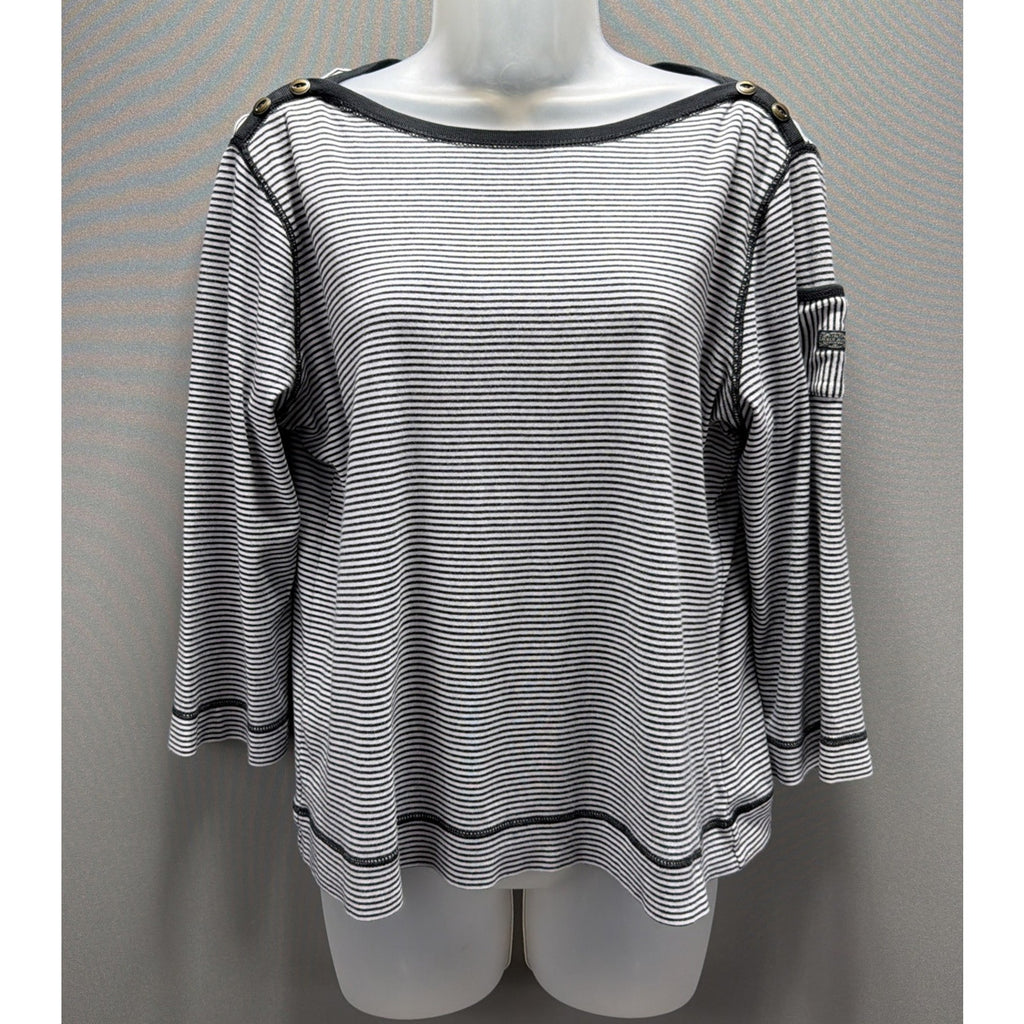 Lauren Jeans Co Ralph Lauren Womens L Measured Black White Stripe Nautical Top