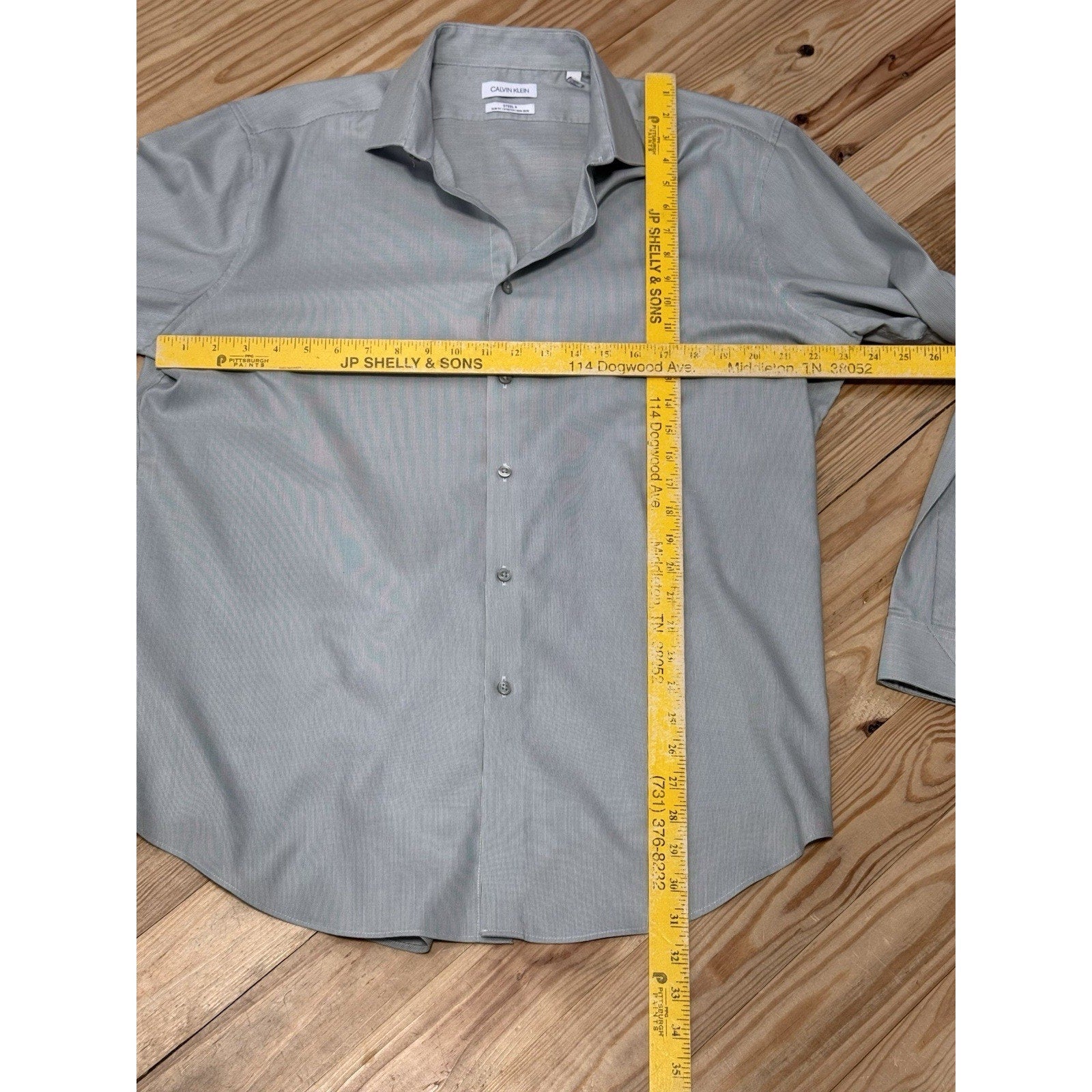 Calvin Klein Steel Grey Slim Fit Stretch Striped Button-Up Long Sleeve Shirt XL