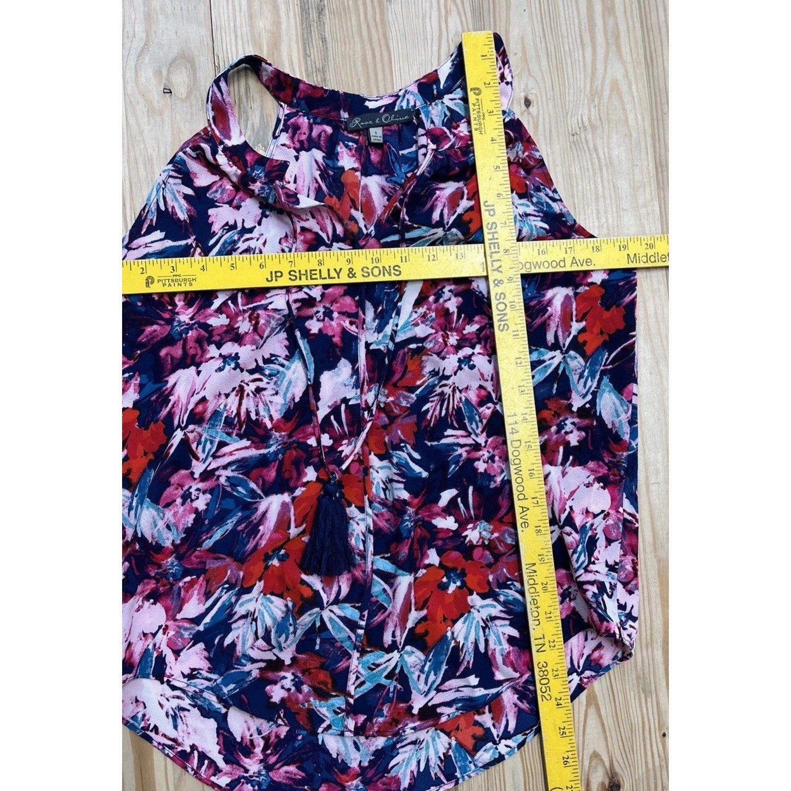 ROSE OLIVE Colorful Flowers V Neck Sleeveless Top Size S Womens