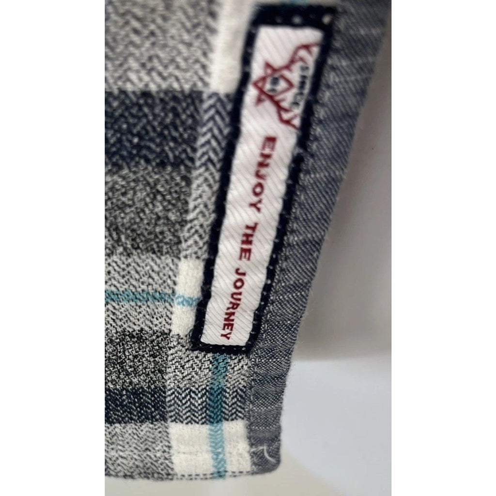 MBX LA Flannel Collection Men's Button-Down Shirt Gray/White Blue Plaid Size S