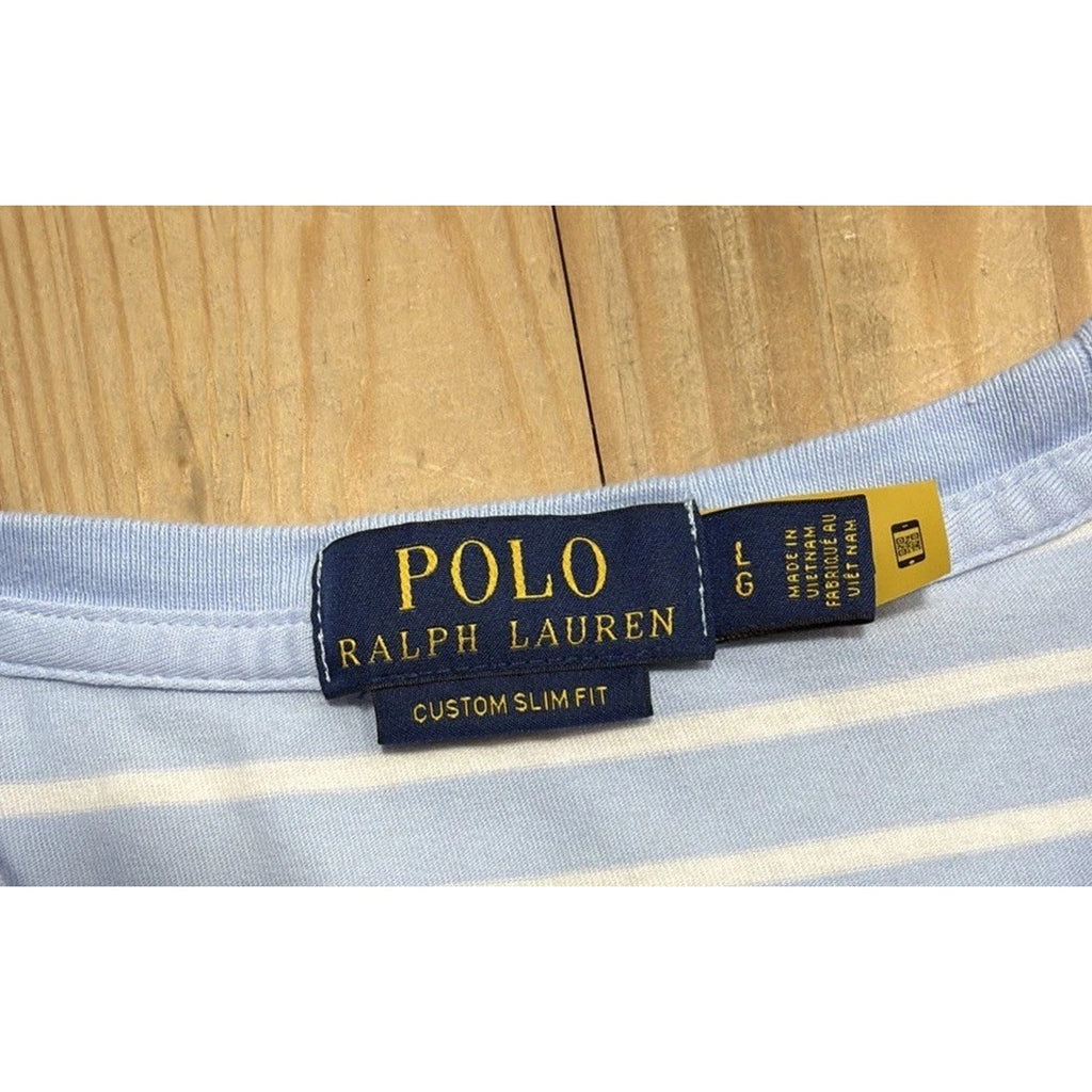 Genuine Polo Ralph Lauren Custom Slim Fit Stripe Jersey L T -shirt -Blue EUC