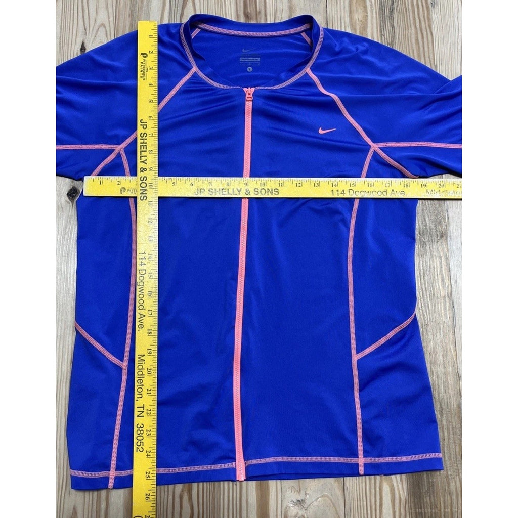 NIKE Shirt Womens Large Top Tee Short Sleeve Full Zip Purple*