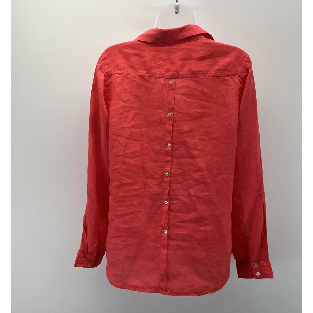 NWT Sigrid Olsen Women's Red Linen Button-Down Shirt - Size M