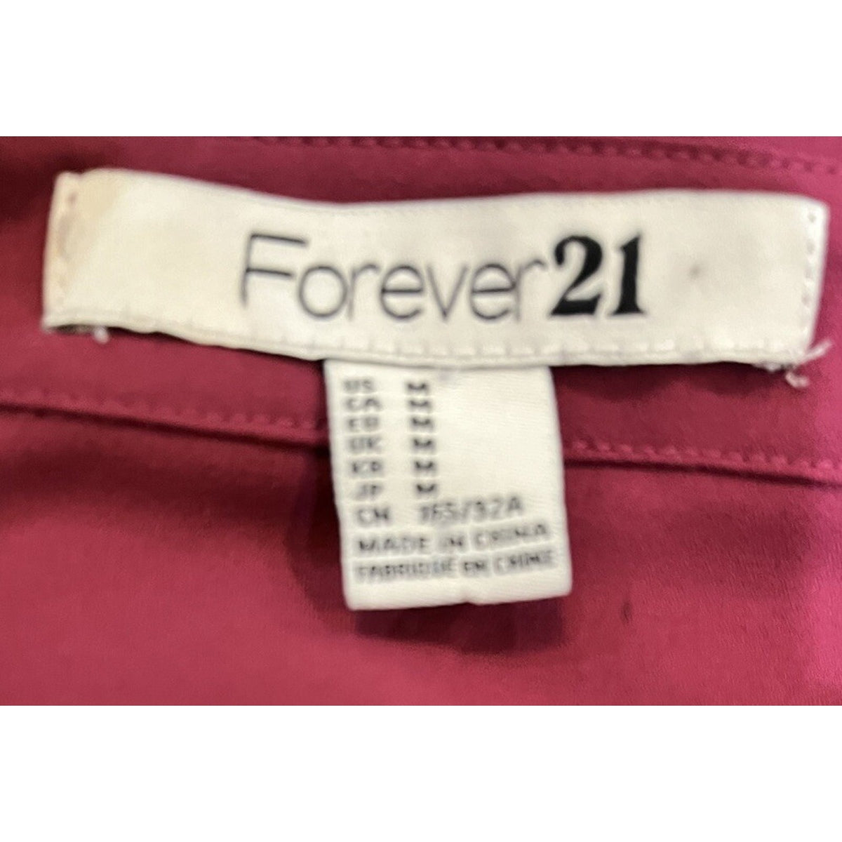 Forever 21 Burgundy Button Down Ribbed Blouse Women's Size Medium Long Sleeve