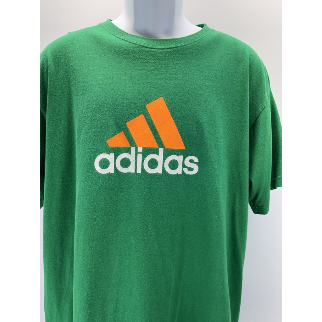 Adidas Kelly Green Orange Adidas Logo 3 Stripes Crew Neck Shirt Sleeve XL