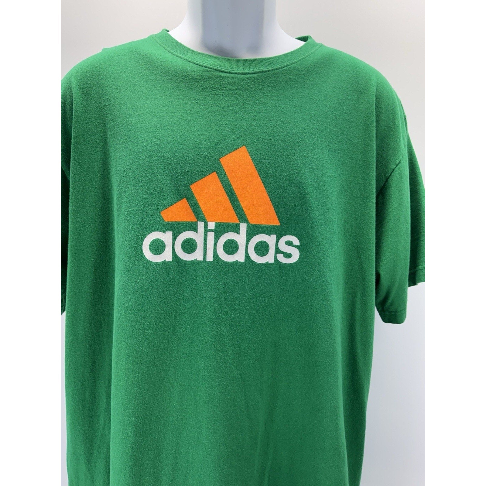 Adidas Kelly Green Orange Adidas Logo 3 Stripes Crew Neck Shirt Sleeve XL
