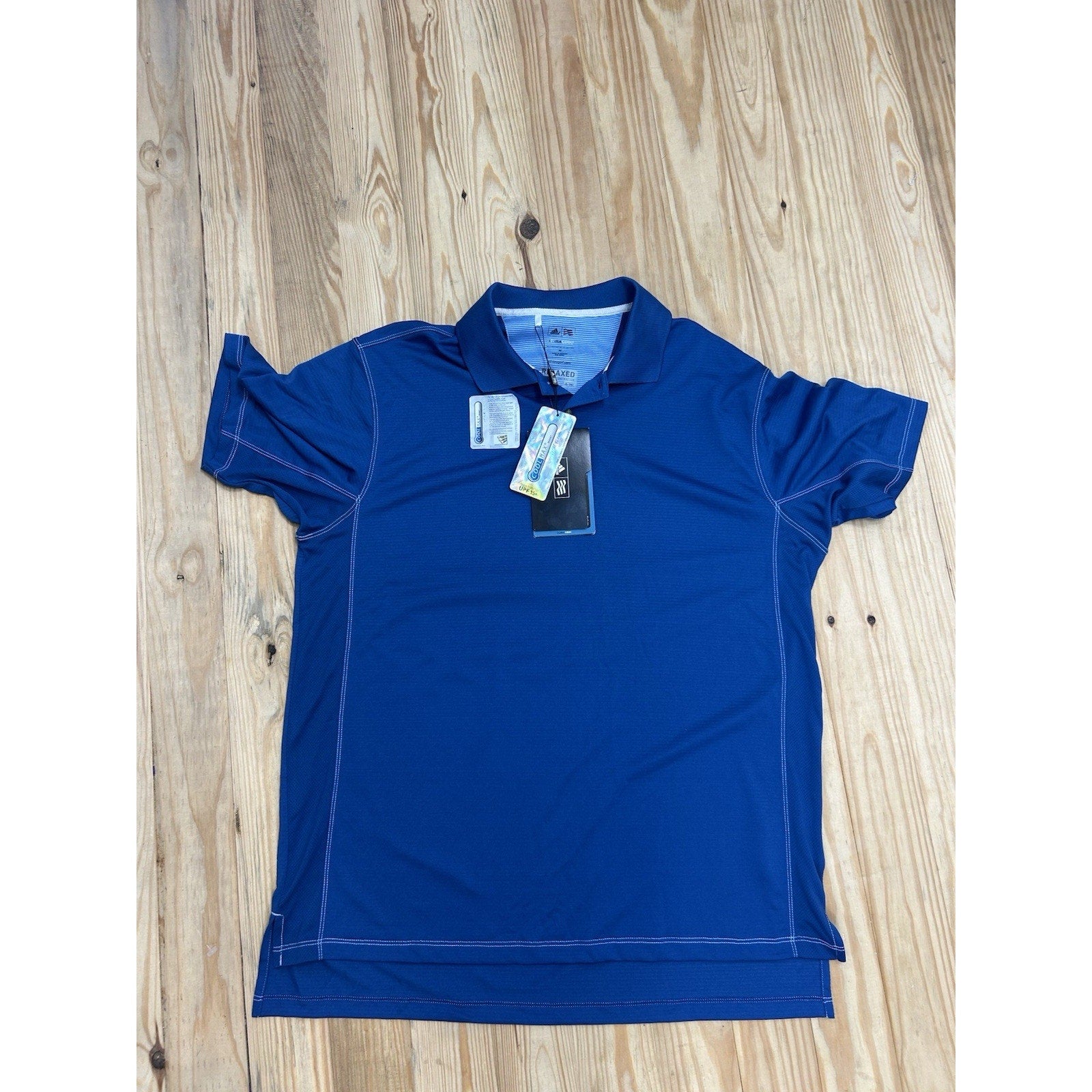 ADIDAS Men's Blue Climalite Textured Regular-Fit Short Sleeve Golf Polo SZ M