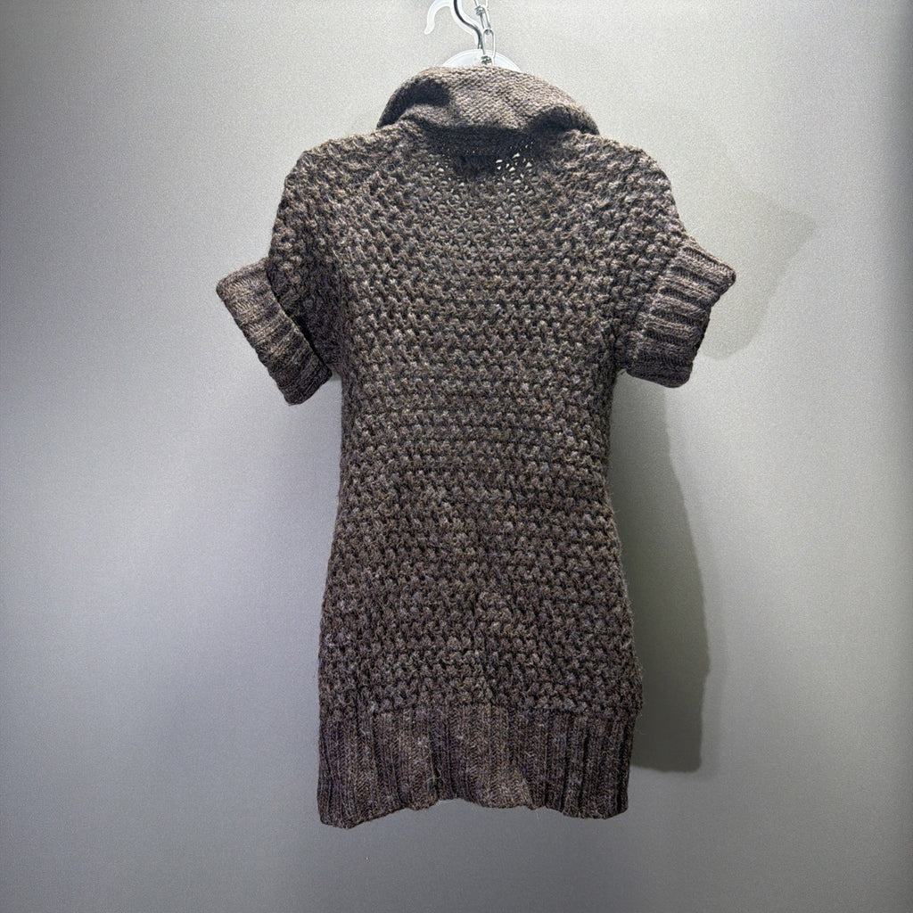 Ann Taylor LOFT Cardigan XS Petite Brown Wool Alpaca Chunky Knit Short Sleeve
