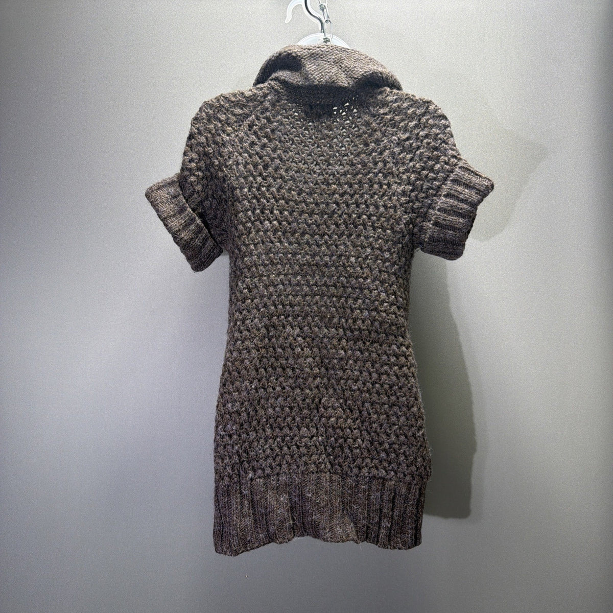 Ann Taylor LOFT Cardigan XS Petite Brown Wool Alpaca Chunky Knit Short Sleeve